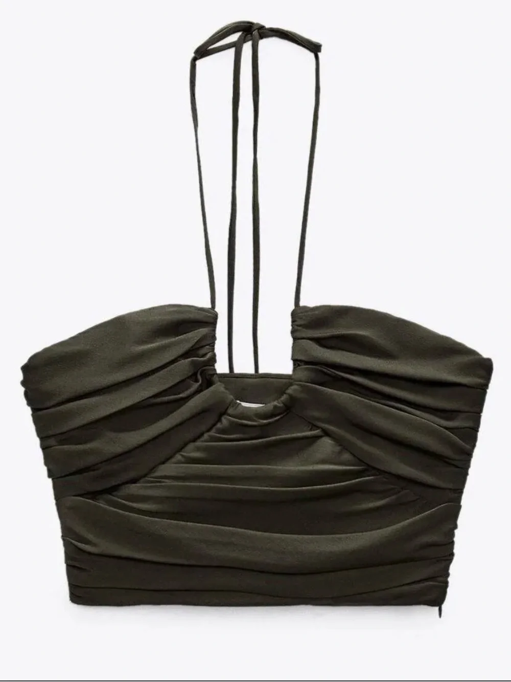 Zara Olive Green Satin Halter Crop Top size S - Picture 2 of 7
